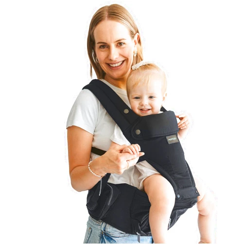 Momcozy Baby Carrier with Hip Seat, 2-in-1 Detachable Infant Hip Seat Carrier for Toddlers up to 44lbs, All-Season for Hands-Free Carrying, Fits Waist Sizes up to 47 Inches for Mom & Dad, Black
