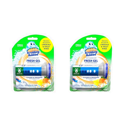 Scrubbing Bubbles Fresh Gel Toilet Cleaning Stamp, Citrus, Dispenser with 6 Stamps (Pack of 2)