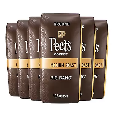 Peet's Coffee, Medium Roast Ground Coffee - Big Bang 63 Ounces (Six Bags of 10.5 Ounce)