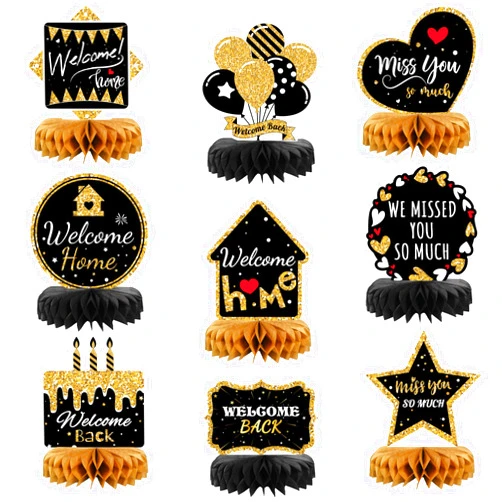 ALLFUN Welcome Home Decorations, 9Pcs Black and Gold Welcome Home Table Decor for Welcome Home Party Decorations, Welcome Home Party Supplies