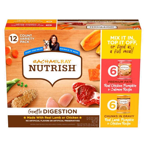 Nutrish Rachael Ray Wet Dog Food, Gentle Digestion Variety Pack, 13 oz. Cans (Pack of 12)