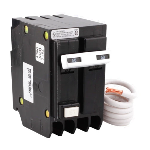 CUTLER HAMMER CUTLER-HAMMER GFTCB250 50 Amp Double Pole GFCI Circuit Breaker, Thermal Magnetic, 120/240V, 10kAIC, Plug-On, UL Listed (1)