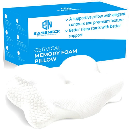 EaseNeck Cervical Neck Pillow for Sleeping, Ergonomic Contour Soft Non Collapsing Memory Foam for Neck and Shoulder Pain Relief, Adjustable Support for Side Back Stomach Sleepers, Cooling Pillowcase