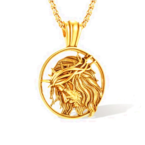 Sifity Gold Plated Jesus Christ Coin Necklace Medallion, Christian Prayer Crucifixion Pendant, For Men, Him, Boyfriend 22 Inch | Cadenas Para Hombres