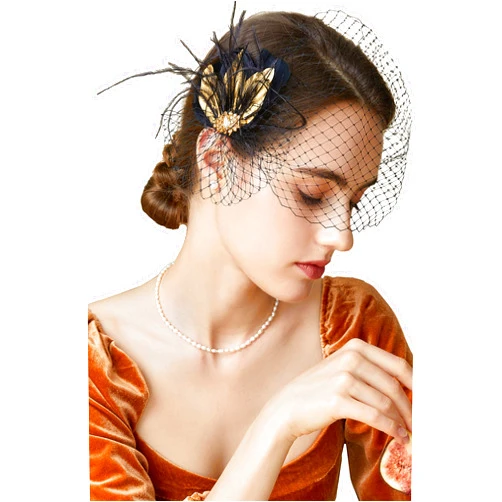 BABEYOND Veil Fascinator Hat for Women Feather Fascinators Hair Clip with Removable Veil Tea Party Hat Bridal Wedding B-Black