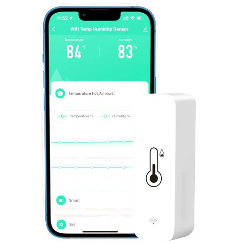 PHOVOLT WiFi Hygrometer Thermometer Sensor for Home, Indoor Outdoor Wireless Temperature Humidity Sensor Monitor with Remote App Notification Alert, Work with Tuya app, for Home Greenhouse (1-Pack)