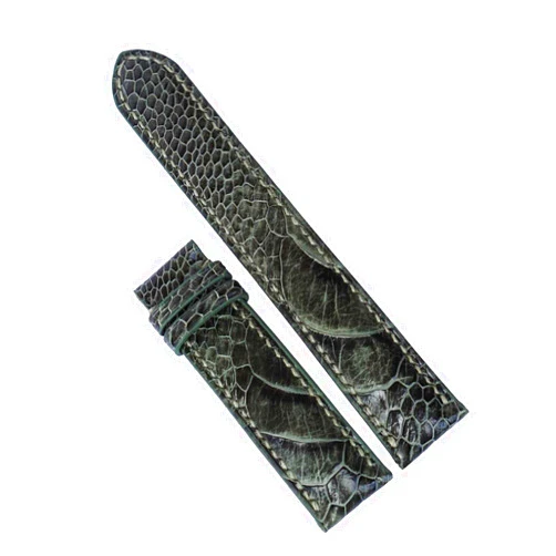 Handmade Ostrich leg leather watch band, Premium Olive Green Ostrich watch strap (20mm, Steel Folding Clasp)