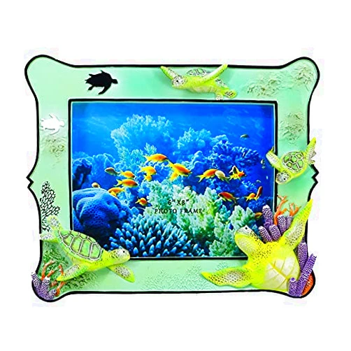 SEAKINGDOM YHH 6″X8″Decorative Sea Turtle resin Picture Frame for Tabletop Ocean Sea turtle Design Home Décor..Photo Gallery. Art. Turtle Figurine. FengShui Lucky Wealth Statue