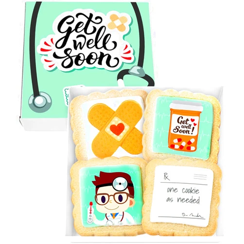 OMCookie Get Well Soon Gift Cookies Basket Box 4 PACK For Kids and Adults After Surgery Care Package Feel Better Sick | Nut Free | Kosher