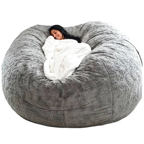 OACEVOZ 7ft Giant Bean Bag Cover, Big Bean Bag Chairs for Adults (No Filler, Cover only) Comfy Large Bed Fluffy Lazy Sofa (Light Grey)