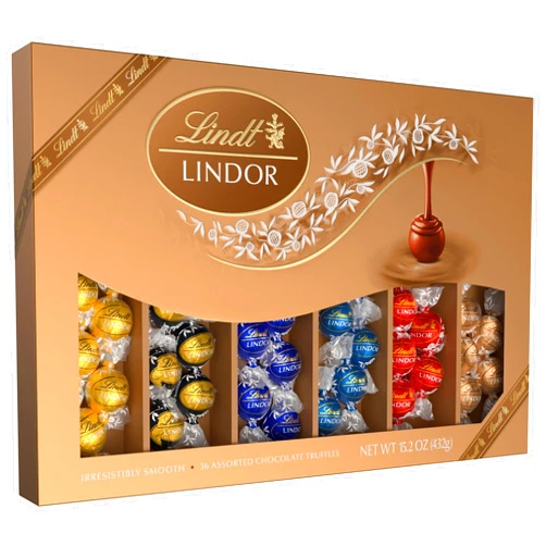 Lindt LINDOR Deluxe Assorted Chocolate Candy Truffles Gift Box, 15.2 oz.