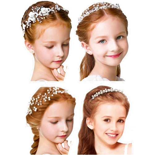 WILLBOND 4 Pcs Flower Girl Headpiece for Wedding Princess Wedding Headband Girl Pearls Hair Piece for Girl Hair Accessory Wedding Party First Communion Veil