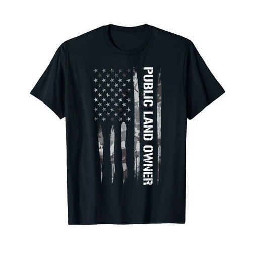 DesignsByJnk5 USA Public Land Owner American Flag T-Shirt - Unisex-Adults, Unisex-Kids, Black, Small, Short Sleeve, Crew Neck