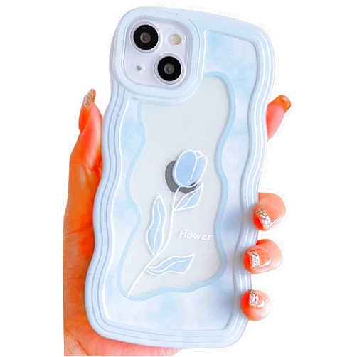 UICEAM Compatible with iPhone SE Case 2020/2022/2nd/3rd Generation,iPhone 7/8 Case Clear with Floral Design for Women Girls,Aesthetic Cute Wavy Flowers Soft Shockproof Cell Phone Cover (Tulip/Blue)