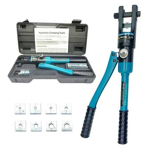 LANGLIER Hydraulic Crimping Tool and Cable Cutter Hydraulic Cable Lug Crimper 10 US TON 14/0 MCM-250 MCM Electrical Terminal Cable Wire Tool Kit with 8 Die (YQK-120)