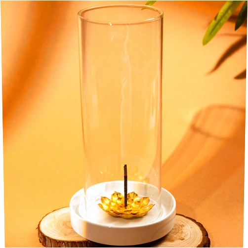 Tnstbiee Lotus Glass Incense Holder with Removable Glass for Safe and Easy Use - Zen Ceramic Burner with 5 Holes for Various Incense Sticks - Stylish and Durable Meditation Accessory