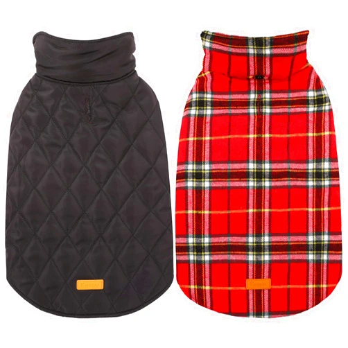 Kuoser Warm Dog Coat, Reversible Dog Jacket Waterproof Dog Winter Coat British Style Plaid Dog Clothes Pet Dog Cold Weather Coats Cozy Snow Jacket Vest for Small Medium Large Dogs Bright Red XL