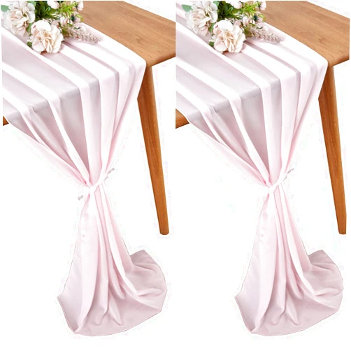 YUHX 2 Pack 10Ft 29 x 120 Inches Long Chiffon Table Runner, Blushing Pink Wedding Table Runners, Romantic Wedding Decor Party Banquets Decorations（Blushing Pink, 2 Pack）