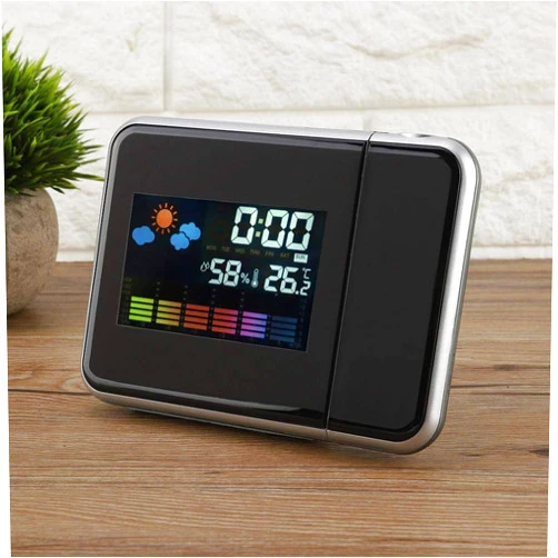 Liyeehao LED Weather Projector, Projection Function Durable Projection Alarm Clock, USB Charger for Home Bedroom(Black)