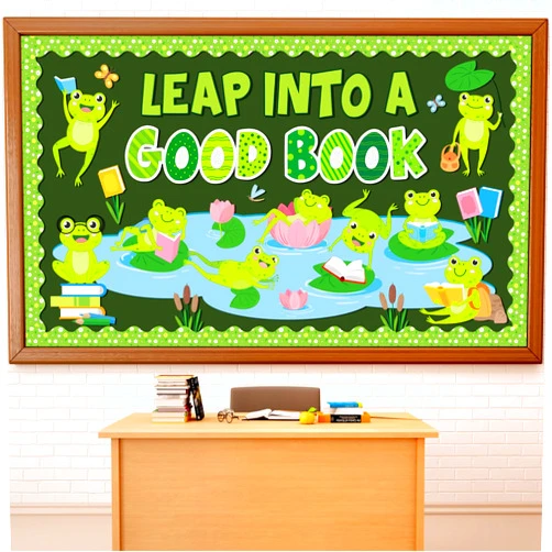 gisgfim Frog Reading Bulletin Board Decorations Set Classroom Summer Leap Into A Good Book Bulletin Board Summer Frog Cutouts Bulletin Board Borders Decor for School Library Chalkboard Wall(Frog)