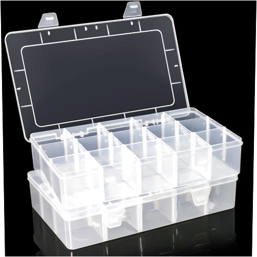 Rinrda 1 Pack Large 15 Girds Clear Plastic Organizer Box - Container with Adjustable Dividers for Bead,Jewelry,Craft,Fishing,Lego,Small Parts