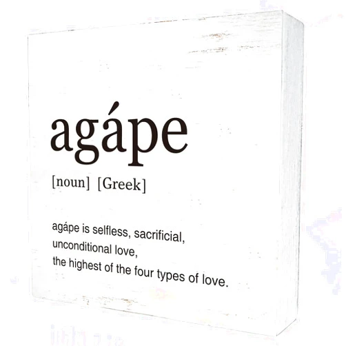 HDKY Greek Art Agape Definition Wood Box Sign Home Office Decor Anniversary Wooden Box Sign Block Plaque for Wall Tabletop Desk Decoration