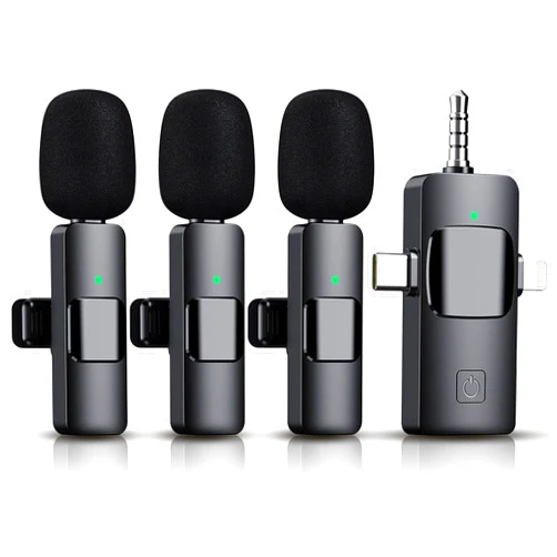 Akcswo 3 in 1 Wireless Lavalier Microphone for iPhone, iPad, Android, Camera,12-Hour Battery, mini Noise Reduction Recording Mic 2.4G Ultra-Low Delay, Microphone for Vlog/ TikTok/YouTube Live Stream( 3Mic)