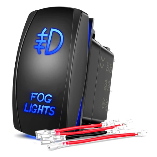 Nilight Fog Lights Rocker Switch Led Light Bar Switch 5Pin Laser On Off SPST switches 20A/12V 10A/24V Switch Blue with Jumper Wires Set for Cars Trucks RVs