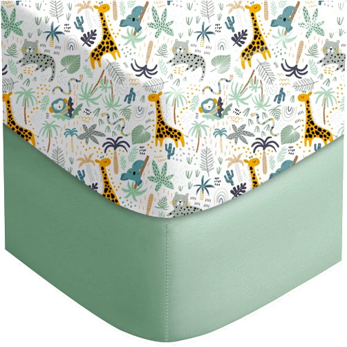 Yoofoss Pack and Play Sheets Fitted, Mini Crib Sheets 2-Pack for Pack N Play Mattress, Stretchy Playard Sheet, Soft and Breathable Green+Giraff