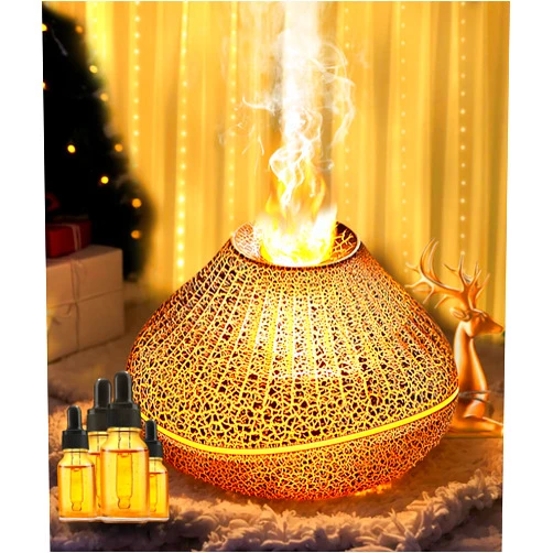 Cjc Air Humidifier for Bedroom, Essential Oil Diffuser with Led Flame Diffuser- 7 Colors, Noiseless Operation (12 Hours), Auto-Off Protection,Cool Mist Top Fill Humidifiers for Baby Nursery and Plants