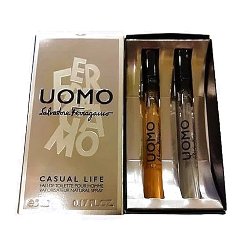 Salvatore Ferragamo Men Mini Set Edt 2 X 0.17 oz | Uomo + Urban Feel | Ferragamo Cologne for Men | Uomo Fragrance Gift Set for Men