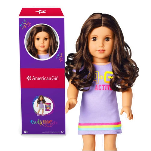 American Girl Truly Me 18-inch Doll #121 with Brown Eyes, Dark-Brown Hair, Lt-to-Med Skin, T-shirt Dress, For Ages 6+