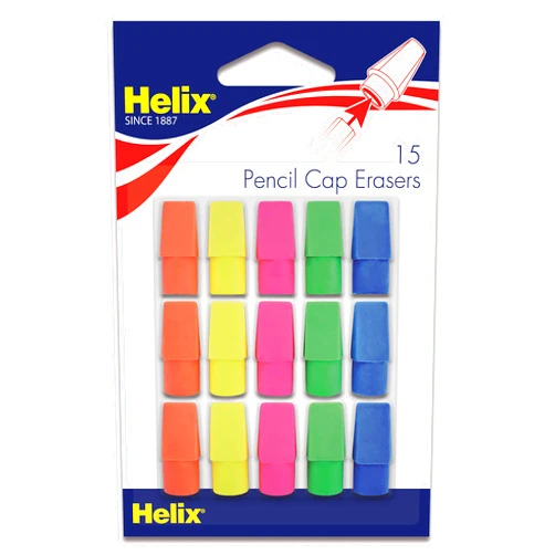Maped Helix USA - Classic Pencil Cap Erasers, 15-Pack - Smear-Free Homework Corrections - Vibrant Colors & Safe Materials - Ideal for Students