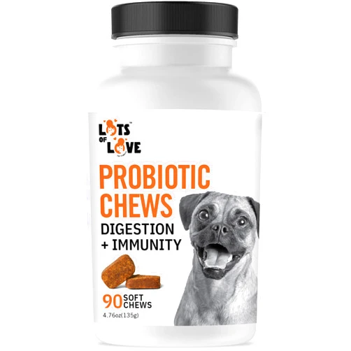 LOTS OF LOVE PET PRODUCTS Dog Probiotic Chews (90 Count) - Dog probiotics for Digestive & Gut Health - Puppy Pro Biotic Supplement for Nausea, Vomiting & Diarrhea (90 Count)