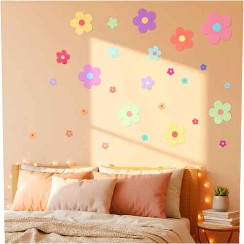 Azefnuhk 9 Sheets Colorful Flowers Wall Decals, Cute Daisy Self-Adhesive Wall Stickers, Removable Floral Wall Decor, Vinyl Peel and Stick Flower Sticker for Girls Teen Nursery Bedroom Dorm Kindergarten