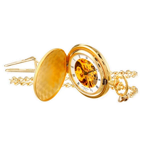 CHARLES-HUBERT PARIS Charles-Hubert, Paris 3595 Gold-Plated Satin Finish Mechanical Pocket Watch