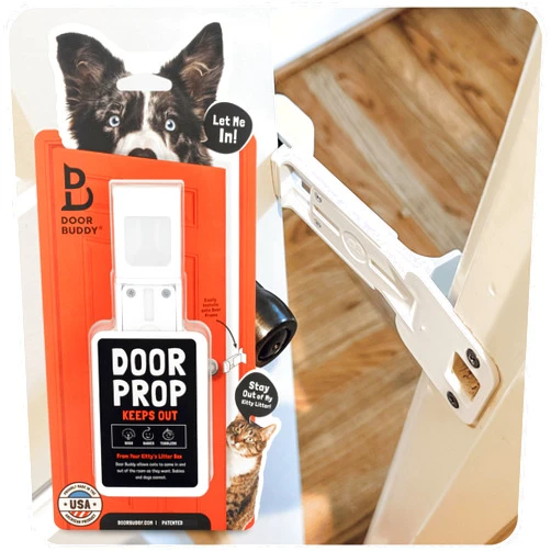 Door Buddy Door Prop for Cats - Easiest Cat Door Latch Holder to Keep Interior Door Open for Pets - Dog Proof Cat Feeding Station & Litter Box - Strong & Portable Door Stopper & Pet Gate Alternative