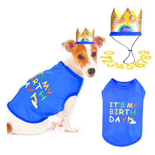 Dosuyi Dog Birthday Clothes with Hat Boy Set, Puppy Birthday Party Supplies, Cute Dog Shirt Outfit for Small Dogs