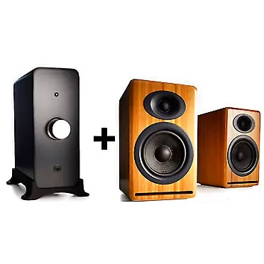 Audioengine P4 Passive Bookshelf Speakers with N22 Mini Desktop Audio Amplifier | Analog Home Stereo High-Performing 2-Way Desktop System (Bamboo)