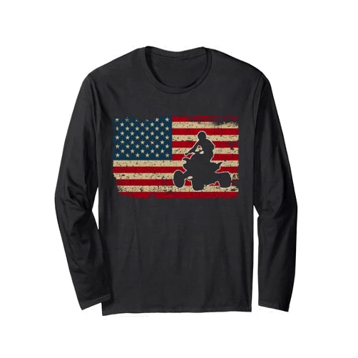 USA Quad Biking Gift Idea For Men Women Kids Quad Biker America Flag Gift I ATV Four Wheeler Quad Bike Long Sleeve T-Shirt