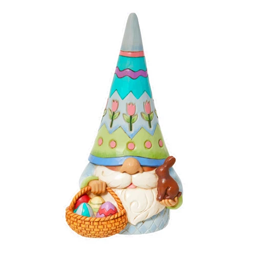 Enesco Jim Shore Heartwood Creek Easter Gnome with Egg Basket and Bunny Figurine, 7.5 Inch, Multicolor