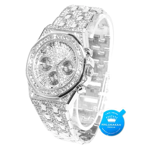 Halukakah Diamonds Gold Watch Iced Out,Men's 18K Real Gold/Platinum White Gold Plated 40MM Width Roman Numerals Dial Quartz Wristband 8.7