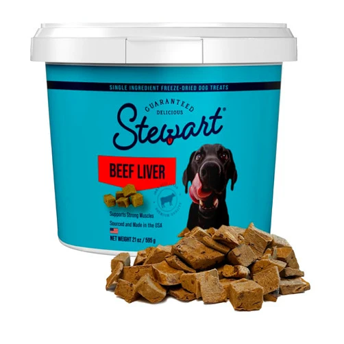 Stewart Single Ingredient Freeze Dried Raw Dog Treats, Beef Liver, 21 Ounce Value Size Resealable Tub, Training Treats or Meal Topper for All Size Dogs, High Protein, Grain-Free, Gluten-Free