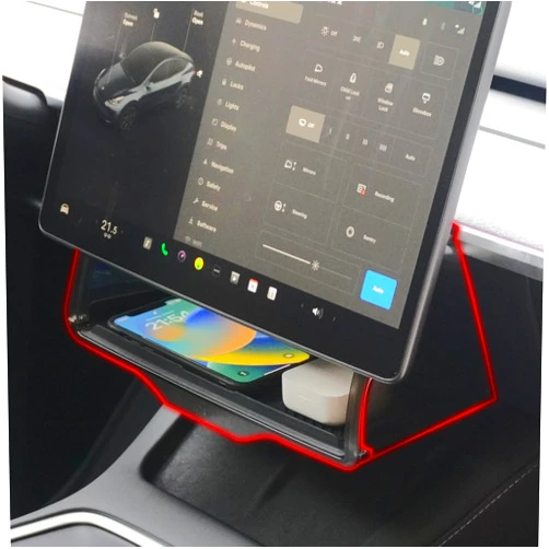 CyberGear Hidden Under Screen Storage Compatible with Model Y/3/High Land Open and Close Easy Install Organizers Accessories for Center Console Hidden Shelf Caddy Holder