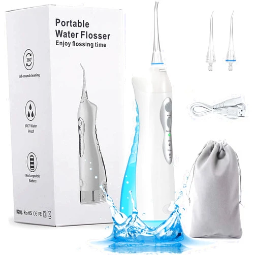 NBGRLVS Water Flosser, NBGRLVS Portable Water Flosser for Teeth, Cordless Dental Oral Irrigator Professional for Braces 3 Mode, IPX7 Waterproof Rechargeable Teeth Cleaner 2 Tips for Home and Travel (White)