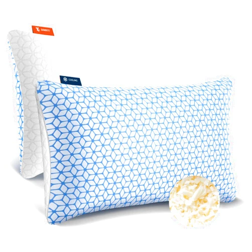 Love Attitude Shredded Memory Foam Pillows Queen Size Set of 2, Cooling Firm Pillows Queen Size 2 Pack for Bed, Adjustable for Side Back Stomach Sleepers