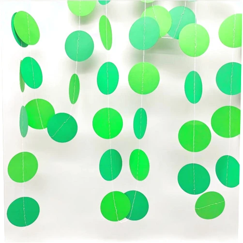JEYE Green Circle Dots Paper Garland Party Banner Decor Paper Streamer Backdrop Hanging Decorations for Birthday Engagement Wedding Christmas Party Decor, Pack of 2, 26 Feet in Total