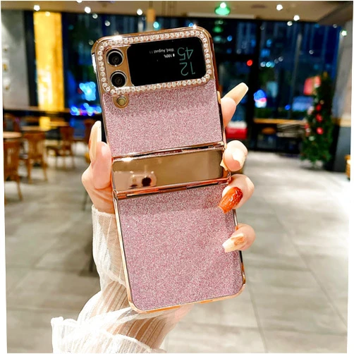 ZORSOME for Samsung Galaxy Flip 3 Bling Glitter Hinged Case for Girls Women,Luxury Bling Full Protecive Shockproof PC Case Cover for Samsung Galaxy Flip 3,Pink