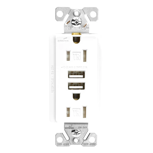 EATON Wiring TR7745W Combination USB Charger with Tamper Resistant Receptacle and Box, 15-Amp, White Finish
