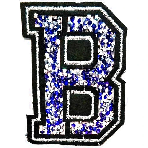 Rareeasy Alphabet Letters A to Z patch B Letter Blue Crystal Rhinestone Patch Fashion Alphabet Letter A to Z Embroidery Patch Iron on or Sew on Embroidered Patch for Fabric Costume